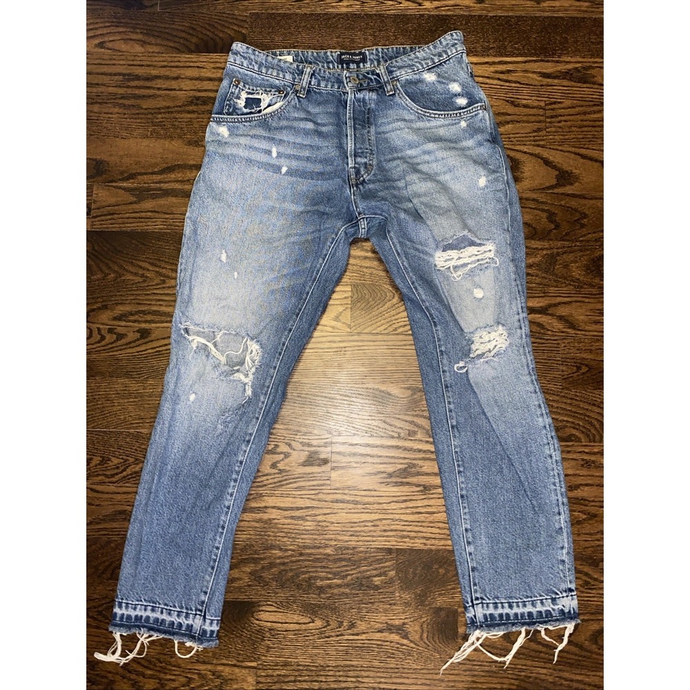 Jack And‎ Jones Distressed Button Fly Blue Jeans Cropped/Frank 32 Grunge